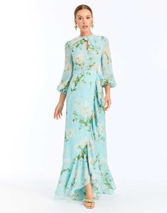 Ophelia Chiffon Gown in Blue Botanica