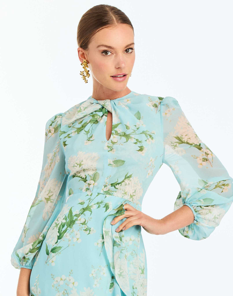 Ophelia Chiffon Gown in Blue Botanica