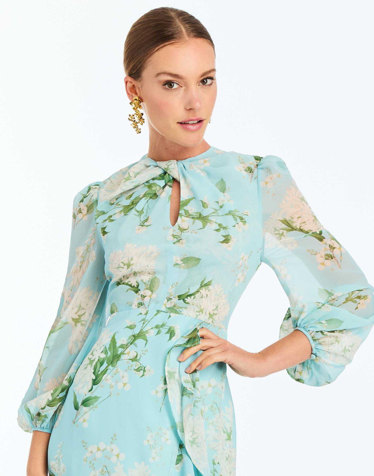 Ophelia Chiffon Gown in Blue Botanica