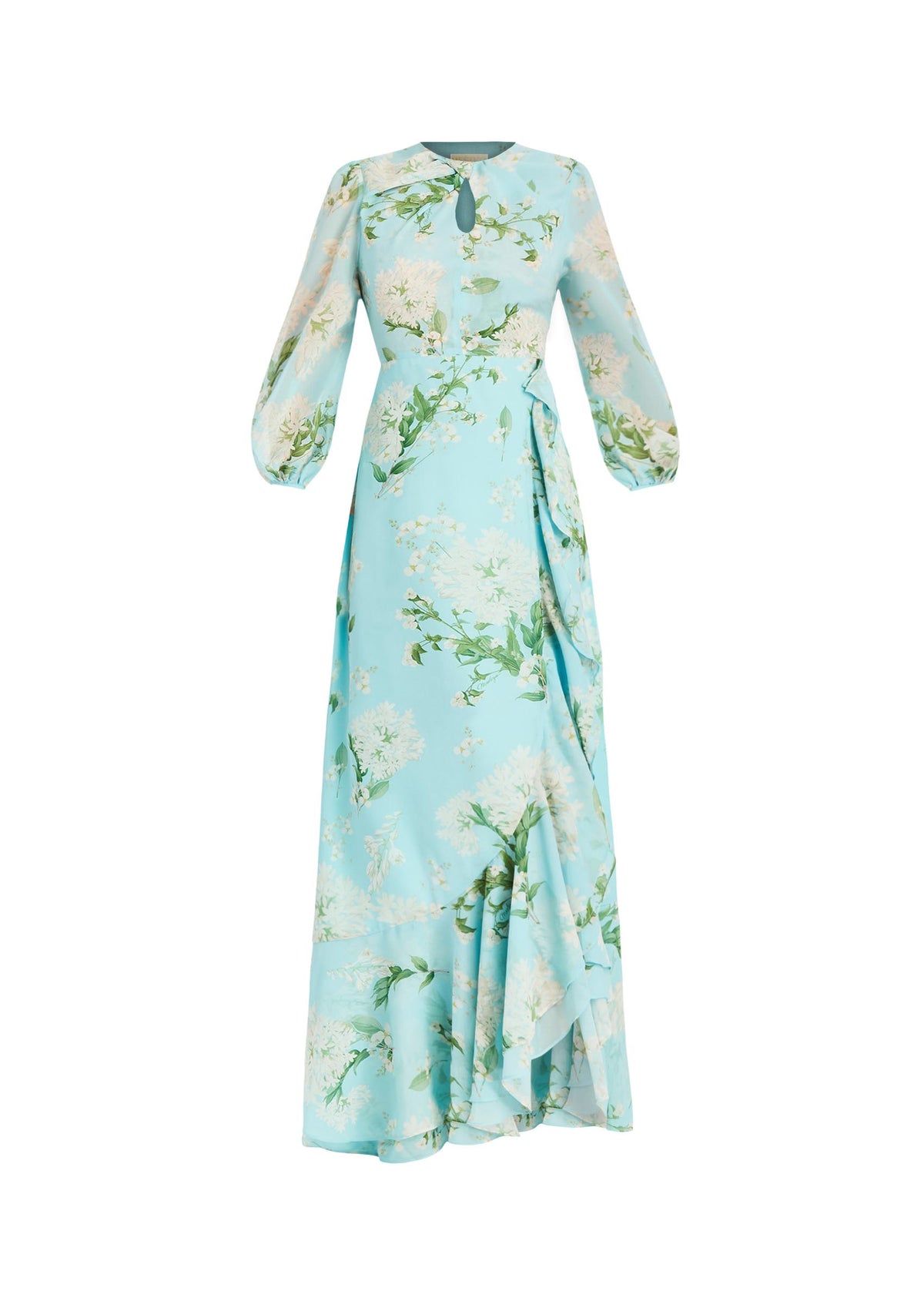 Ophelia Chiffon Gown in Blue Botanica