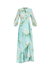 Ophelia Chiffon Gown in Blue Botanica