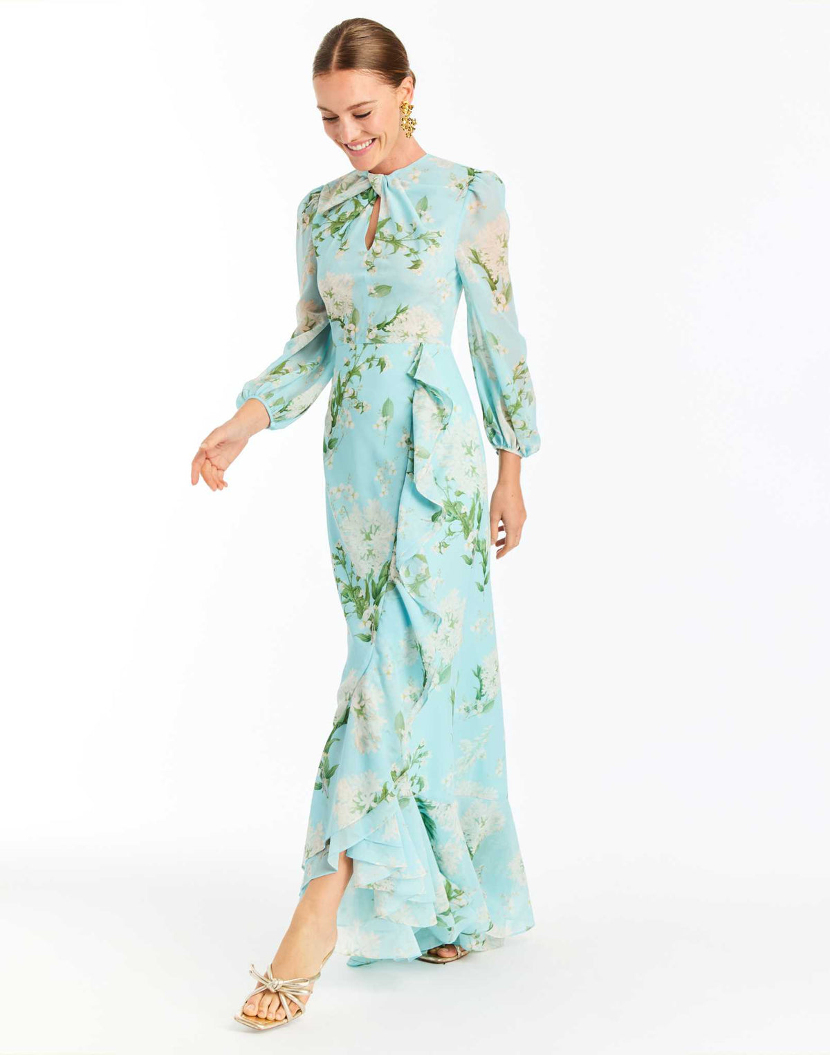 Ophelia Chiffon Gown in Blue Botanica