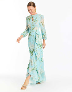 Ophelia Chiffon Gown in Blue Botanica