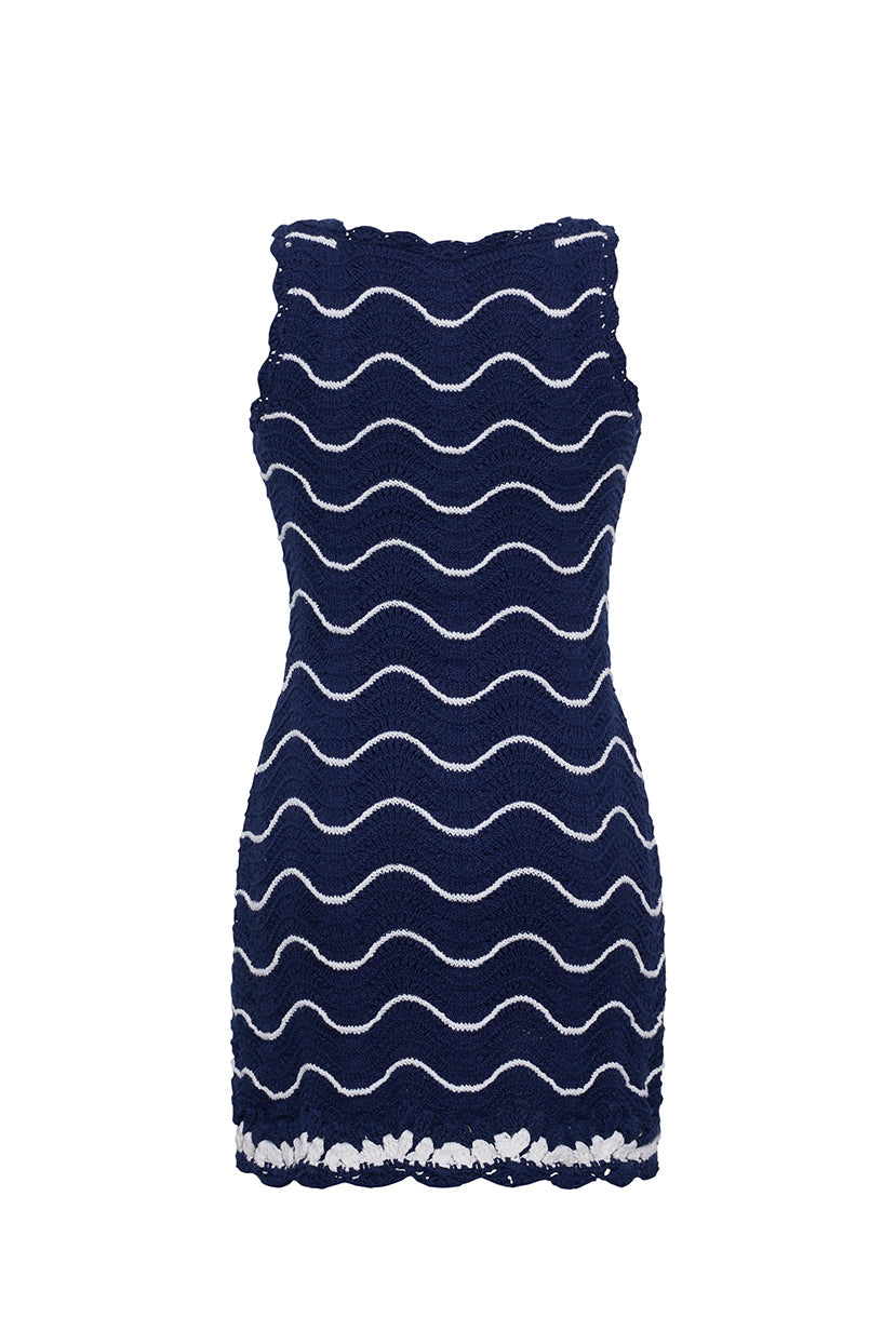 Orel Mini Dress in Navy Ivory Knits