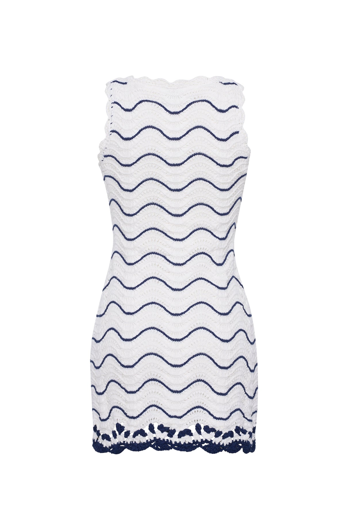 Orel Mini Dress in White Navy Wave Stripe