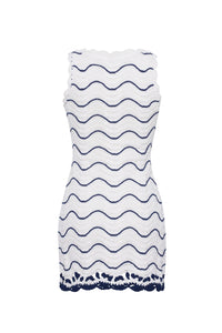 Orel Mini Dress in White Navy Wave Stripe