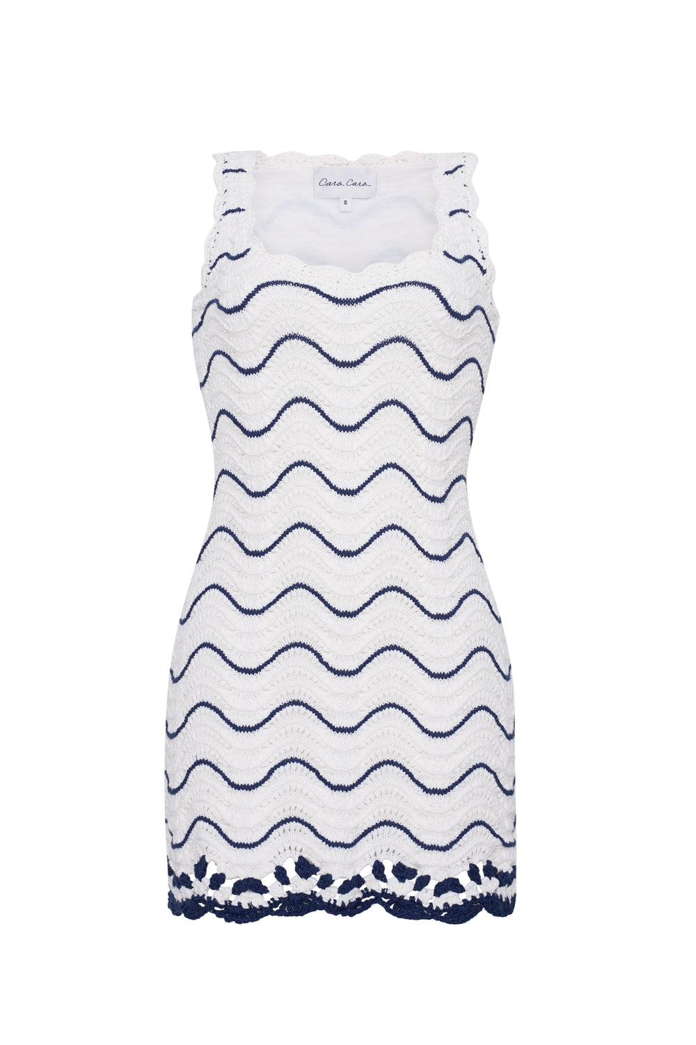 Orel Mini Dress in White Navy Wave Stripe