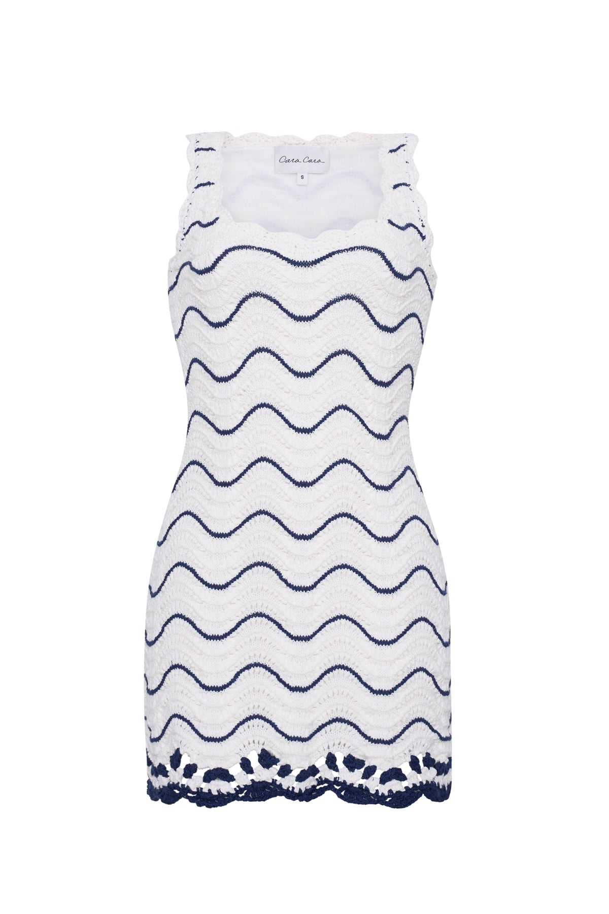 Orel Mini Dress in White Navy Wave Stripe
