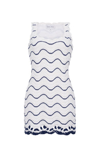 Orel Mini Dress in White Navy Wave Stripe