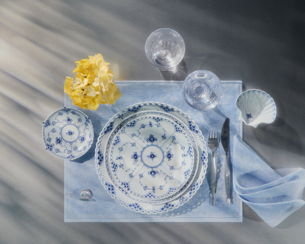 Blue Fluted Full Lace Dessert Plate 7.5"
