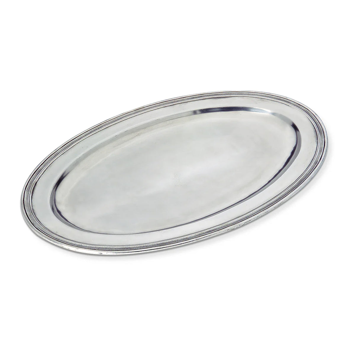 Three-quarter view of Oval Platter, Large showcasing raised double rim with white background