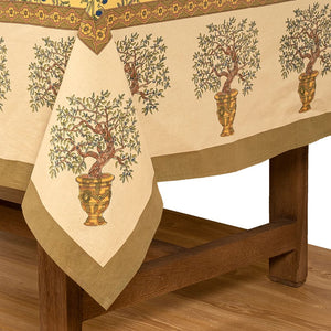 Olive Tree Tablecloth in Khaki & Blue