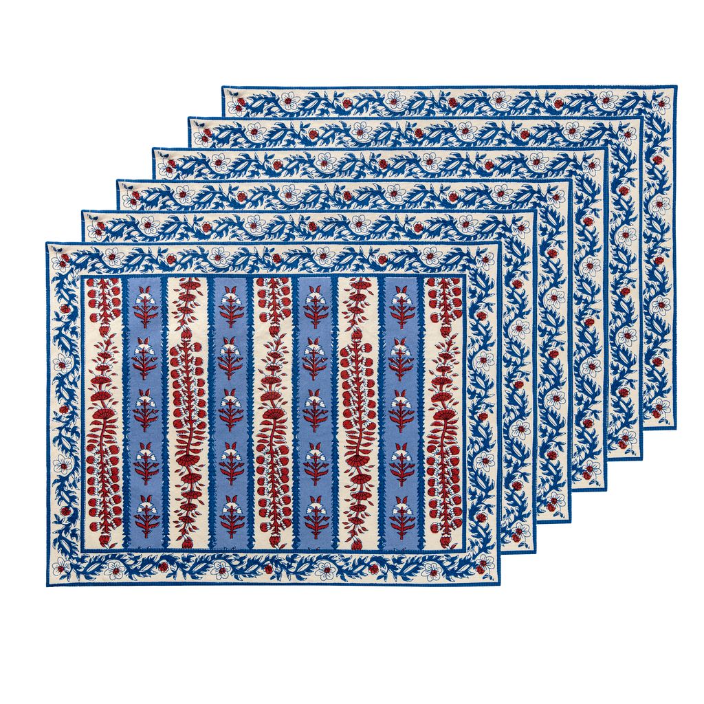 Provence Avignon Mats in Red & Blue, Set of 6