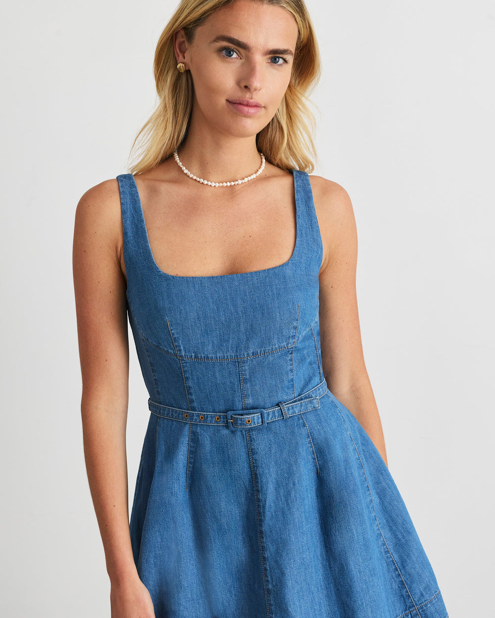 Paige Dress in Medium Indigo Blue