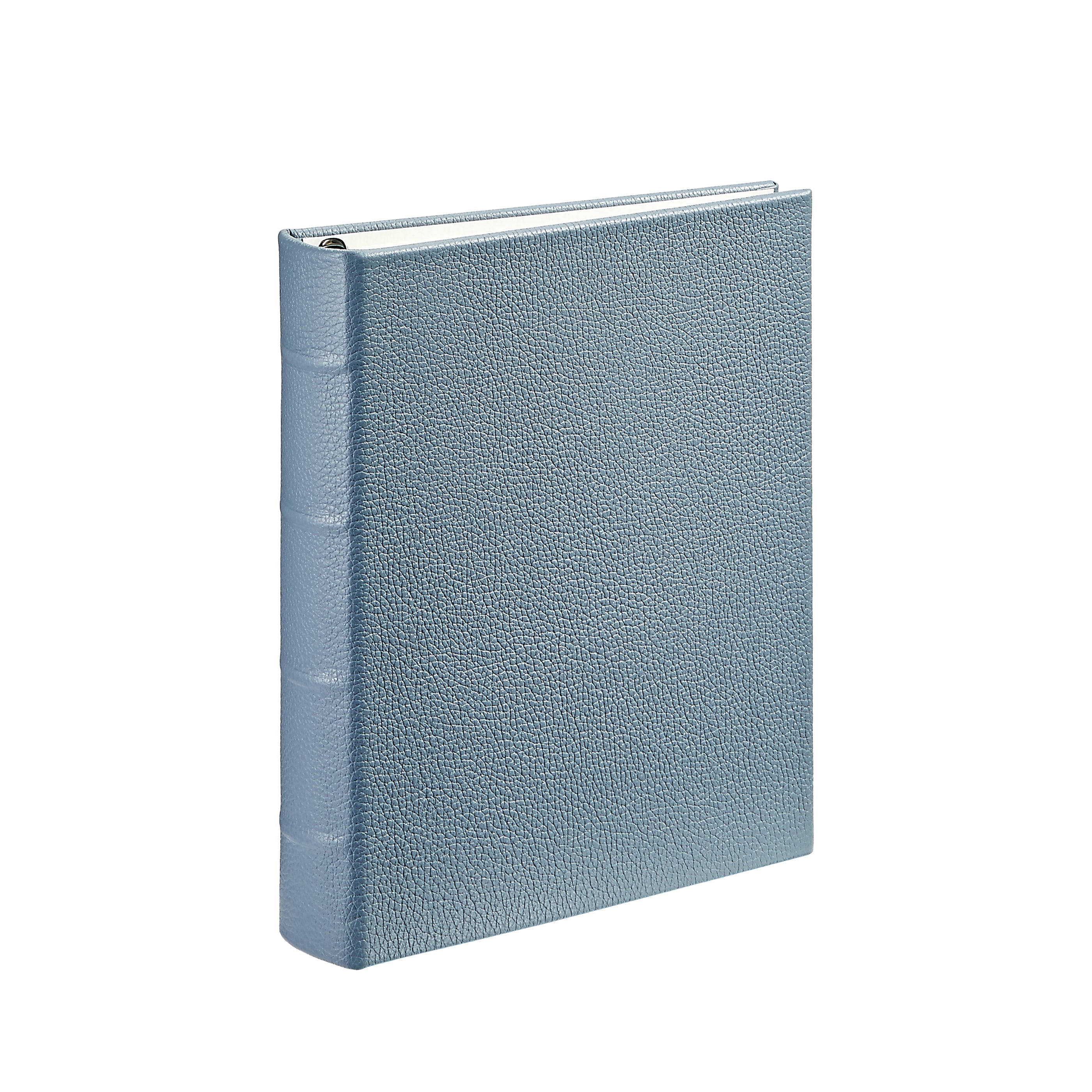 Medium 4-Ring Clear Pocket Album in Slate Blue Pebble Grain Leather