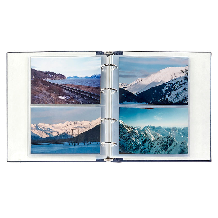 Medium 4-Ring Clear Pocket Album in Slate Blue Pebble Grain Leather