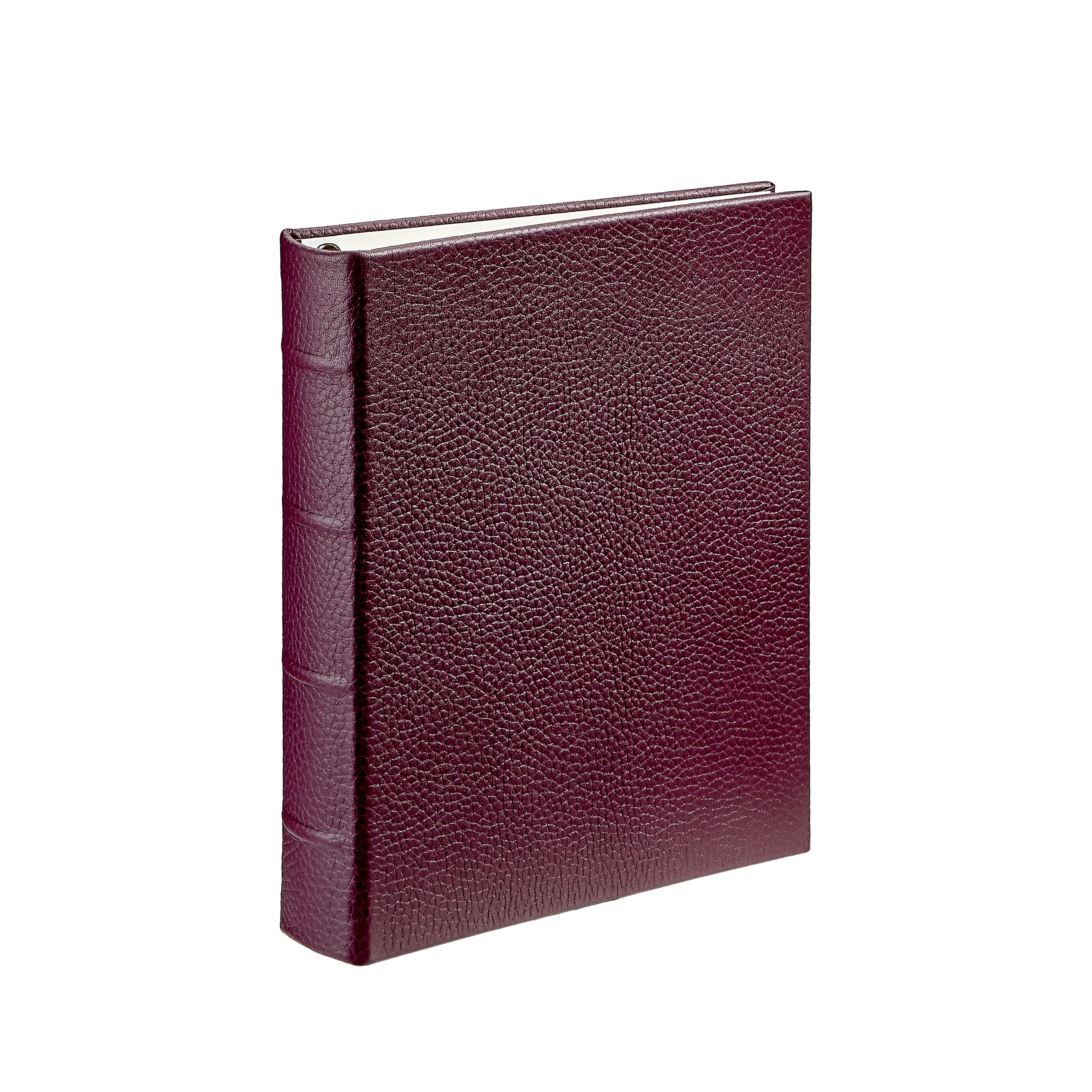 Medium 4-Ring Clear Pocket Album in Wine Pebble Grain Leather