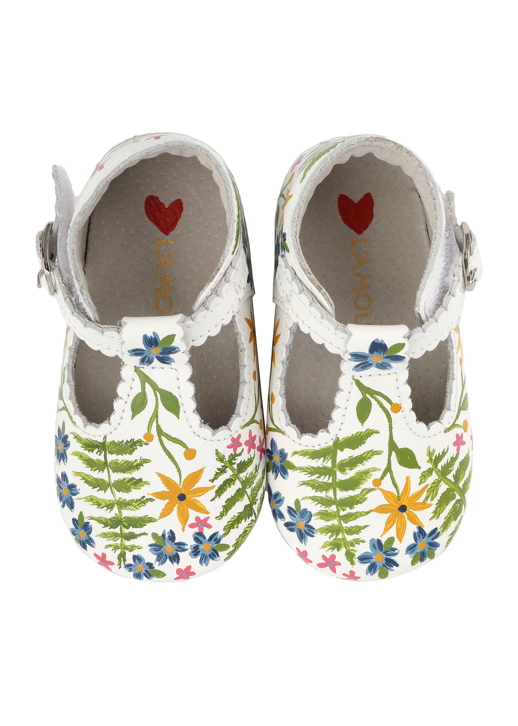 Wildflower Hand-Painted on White Scallop Baby Shoes