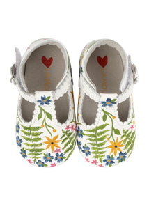 Wildflower Hand-Painted on White Scallop Baby Shoes