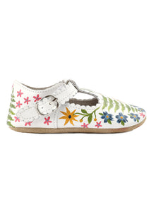 Wildflower Hand-Painted on White Scallop Baby Shoes
