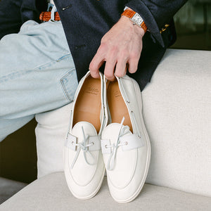 Men's Vintage White Pebbled Leather Barca Yacht Loafer