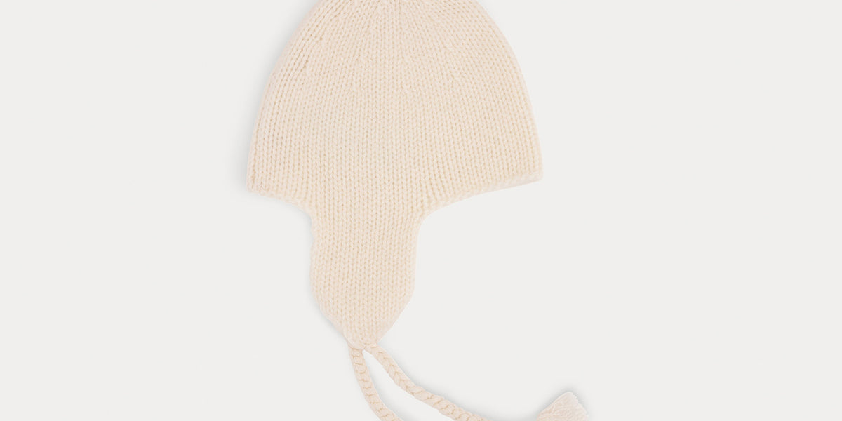 Cashmere Baby beanie hat milk white with pompoms Size 1