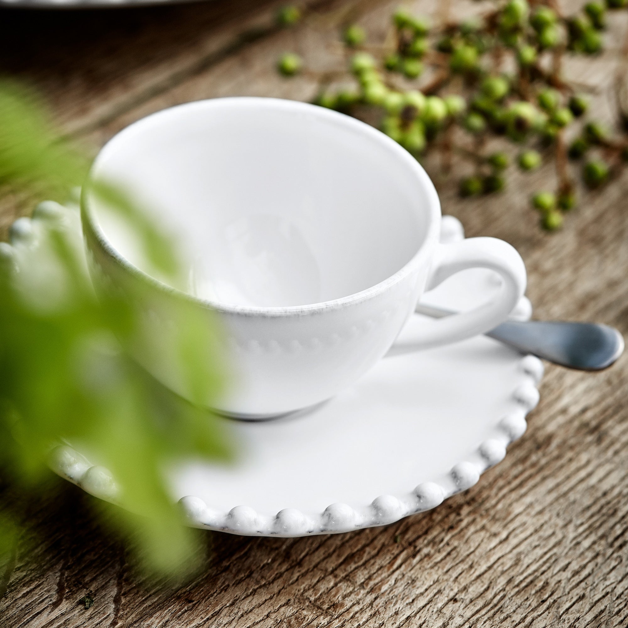 Pearl Collection Coffee Cups & Saucers in White, Set of 6