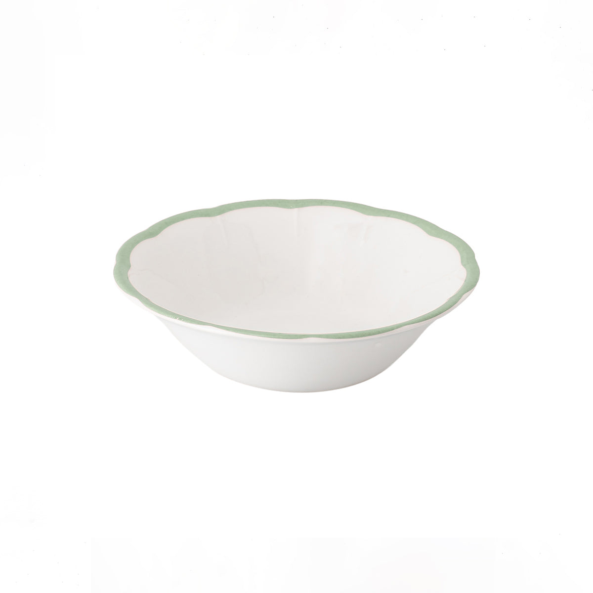 Cereal Bowl Green Scalloped Rim
