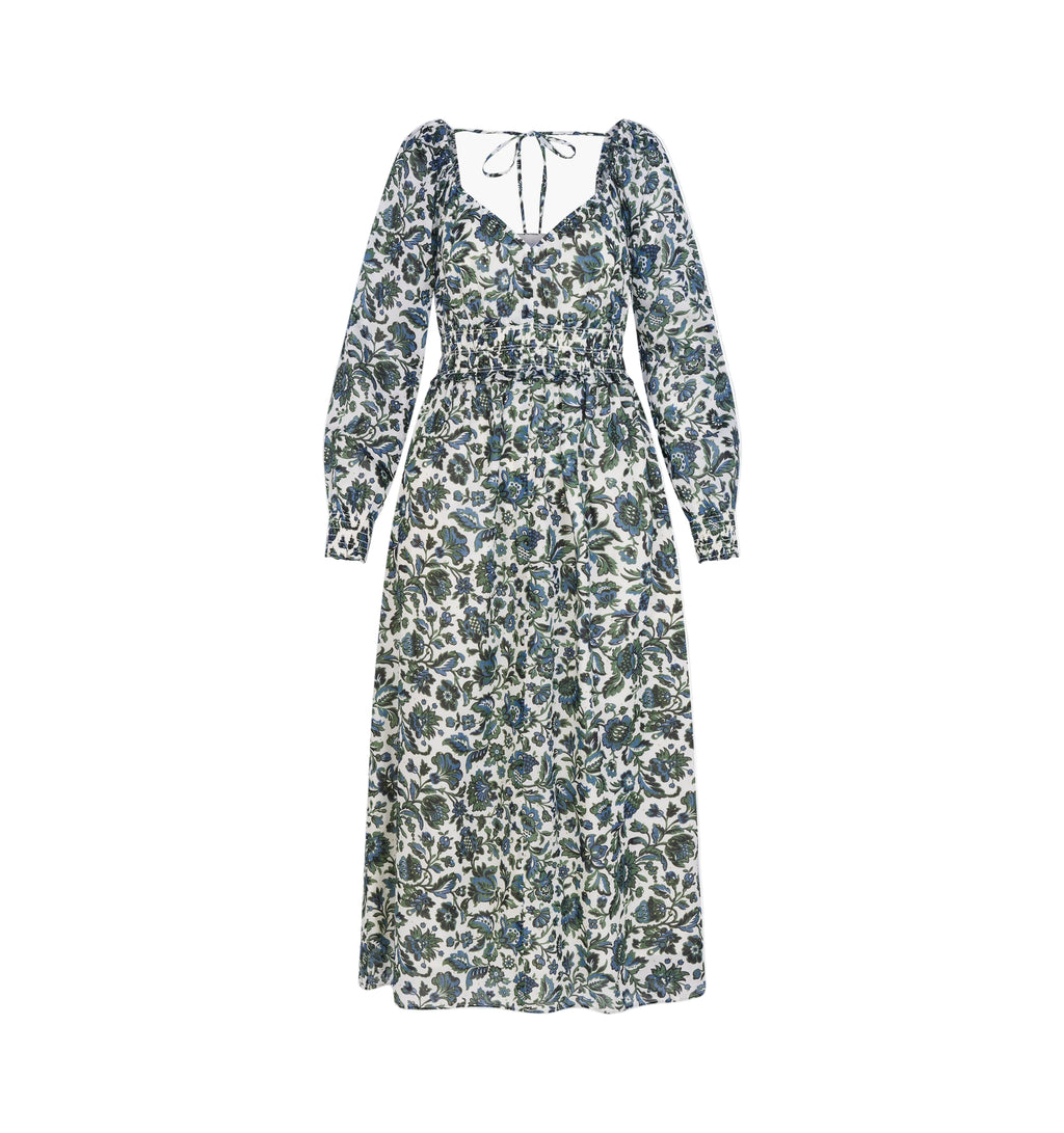The Eugenia Nap Dress in Jacobean Bloom Blue/Green