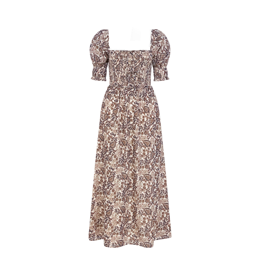 The Malene Nap Dress in Chedworth Paisley Brown