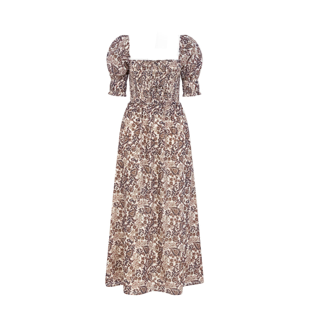 The Malene Nap Dress in Chedworth Paisley Brown