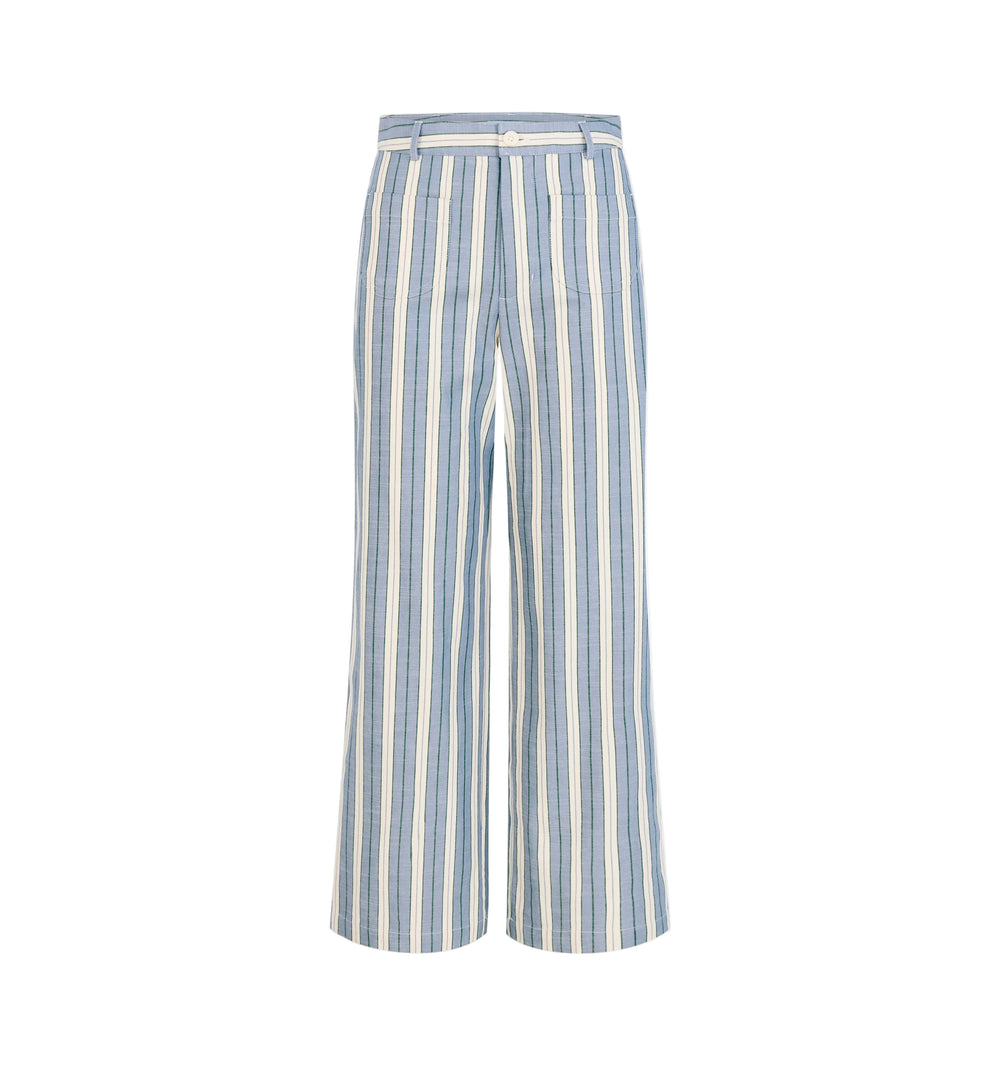 The Mindy Pant in Coln Ticking Stripe Dusty Blue