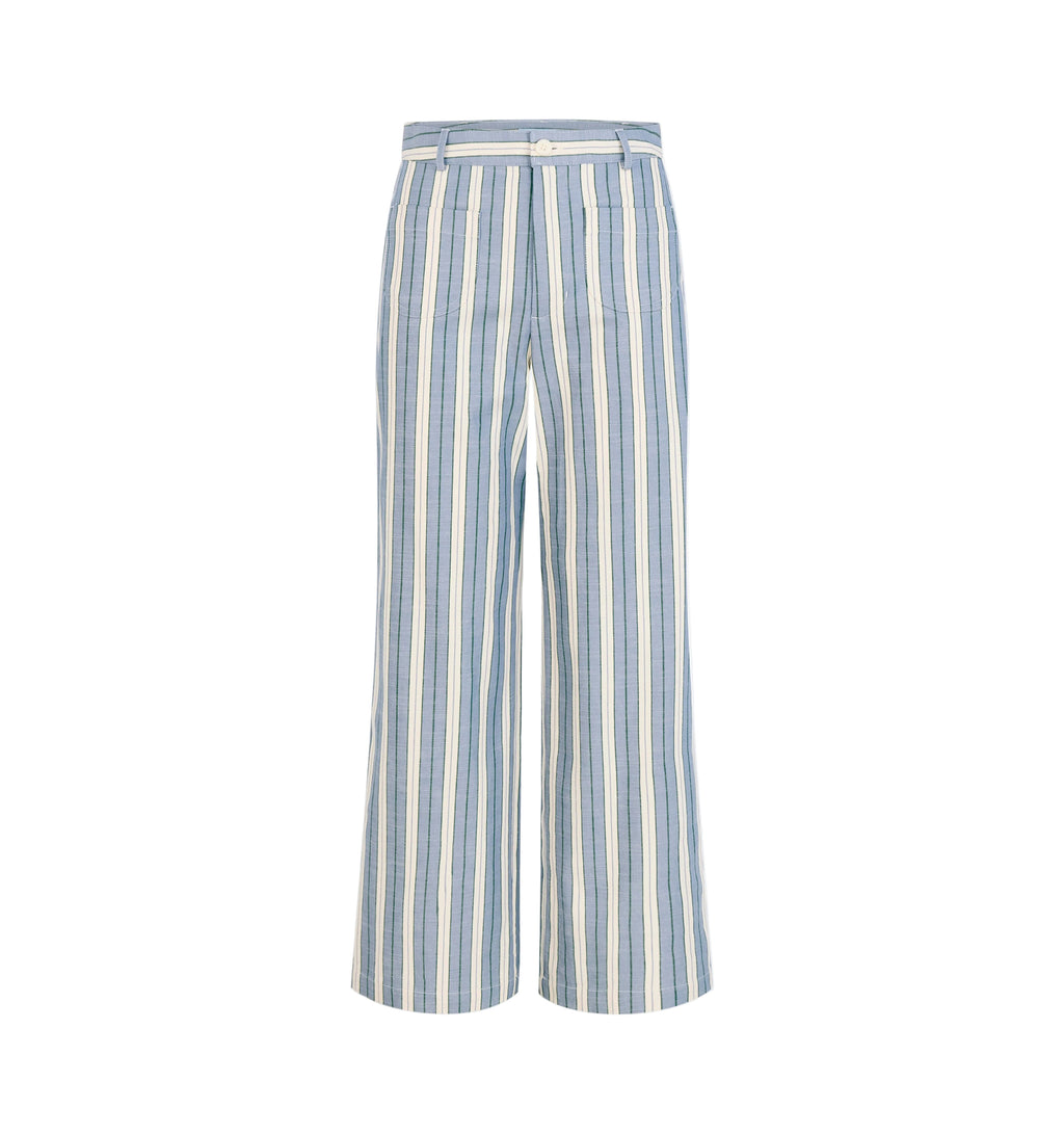 The Mindy Pant in Coln Ticking Stripe Dusty Blue