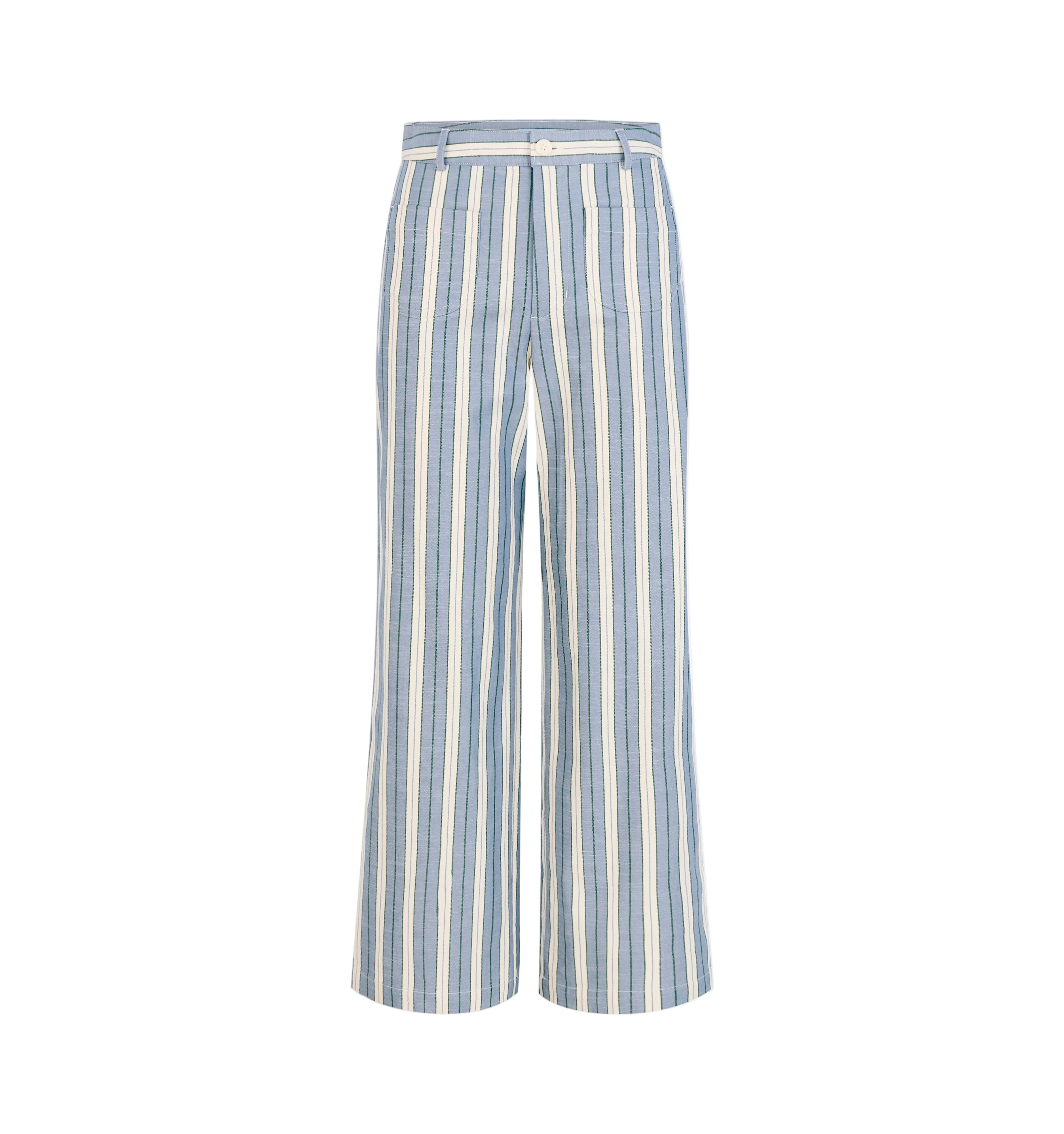 The Mindy Pant in Coln Ticking Stripe Dusty Blue
