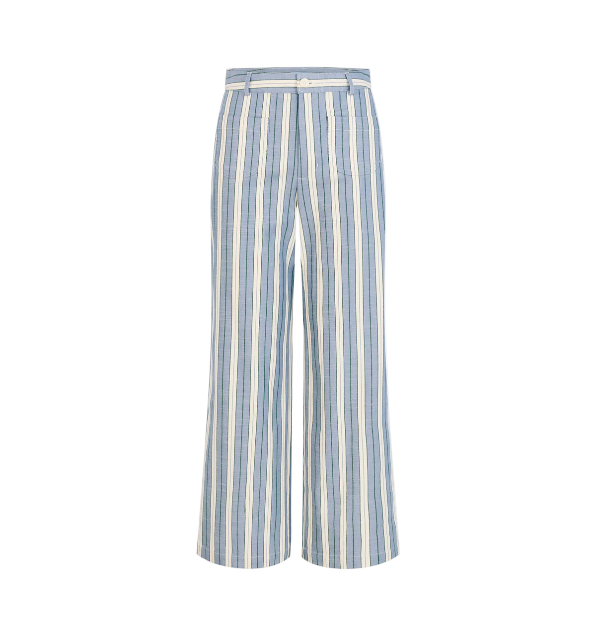 The Mindy Pant in Coln Ticking Stripe Dusty Blue