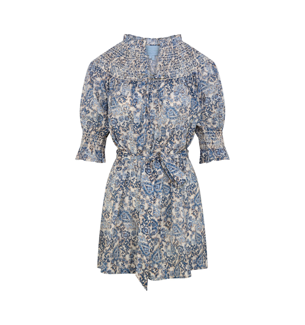 The Zinnia Mini Dress in Chedworth Paisley Blue