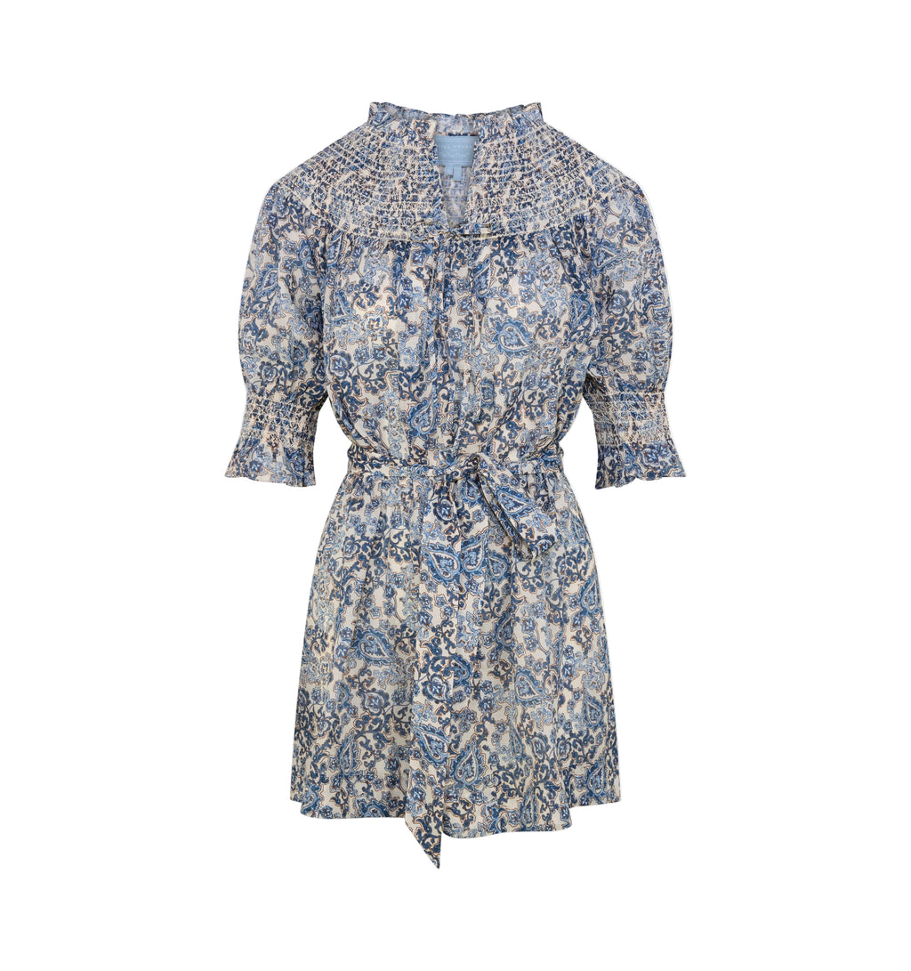 The Zinnia Mini Dress in Chedworth Paisley Blue