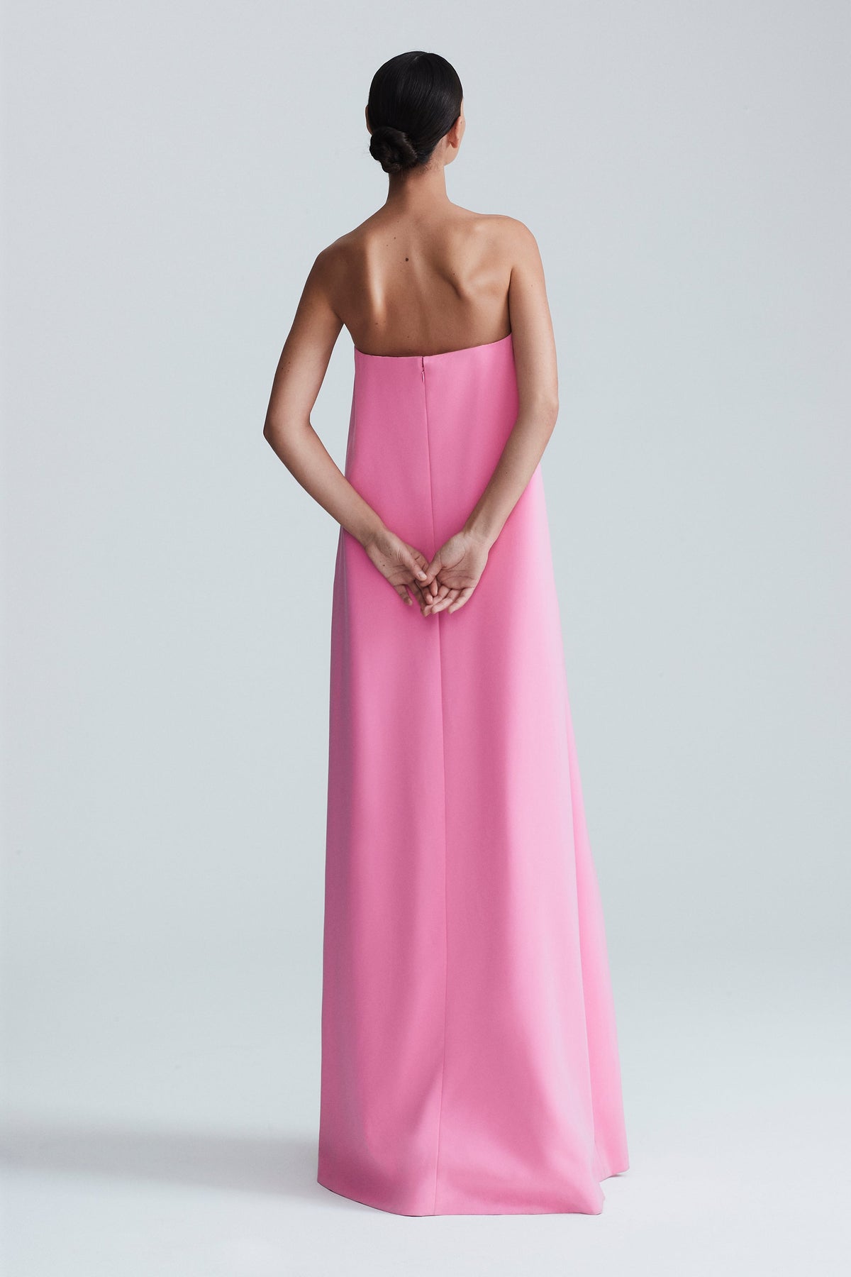 Embroidered Fluid Crepe Strapless Embroidered Gown in Peony