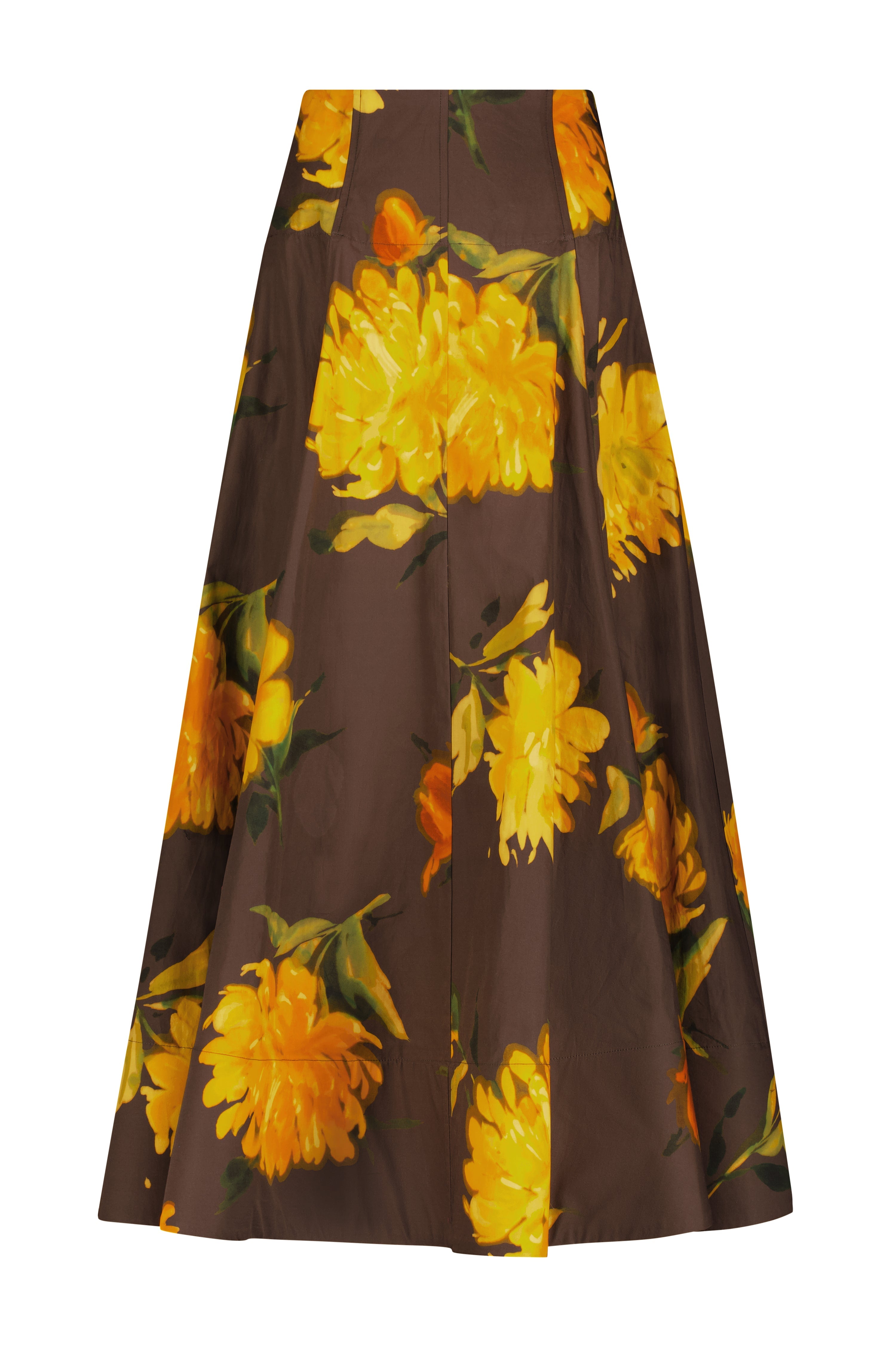 Floral Printed Cotton Parker Skirt in Chocolate Multi