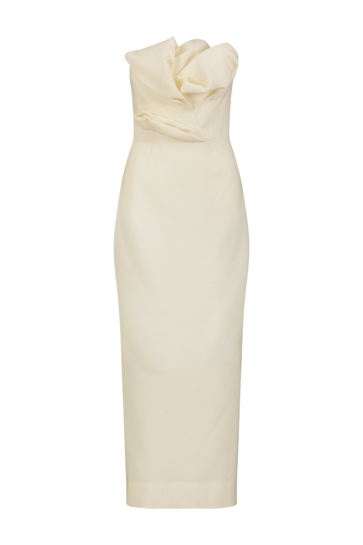 Textured Satin Draped Tulip Sheath in Cream