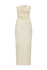 Textured Satin Draped Tulip Sheath in Cream