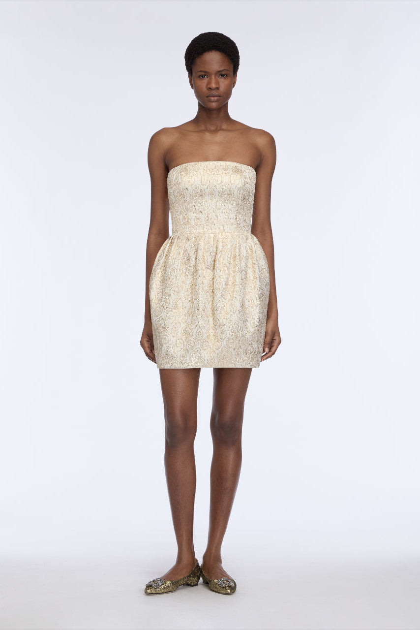 Lowe Mini Dress in Gold Metallic Jacquard