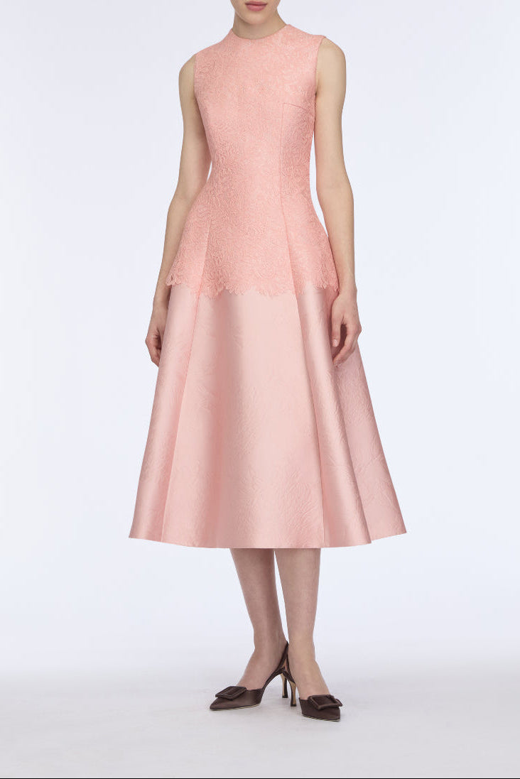 Mara Dress in Pink Embossed Cloque