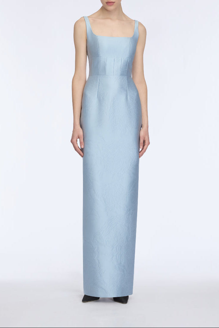 Megara Dress in Icy Blue Embossed Cloque