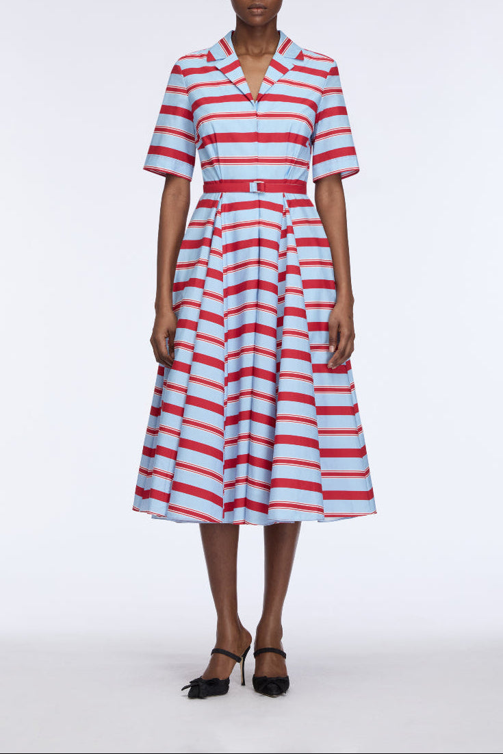 Mella Dress in Blue & Red Striped Cotton Popclan