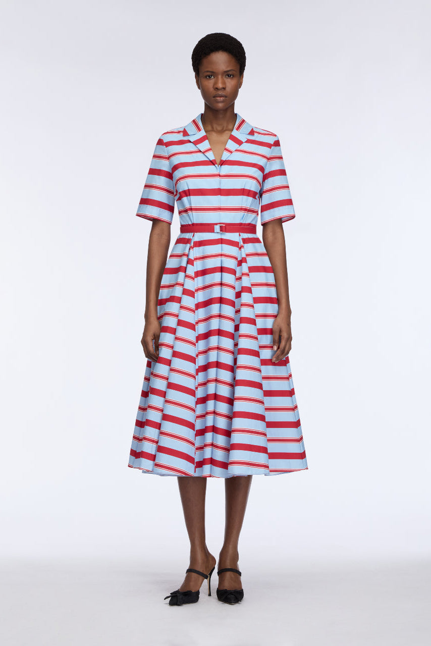 Mella Dress in Blue & Red Striped Cotton Popclan