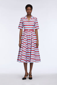 Mella Dress in Blue & Red Striped Cotton Popclan