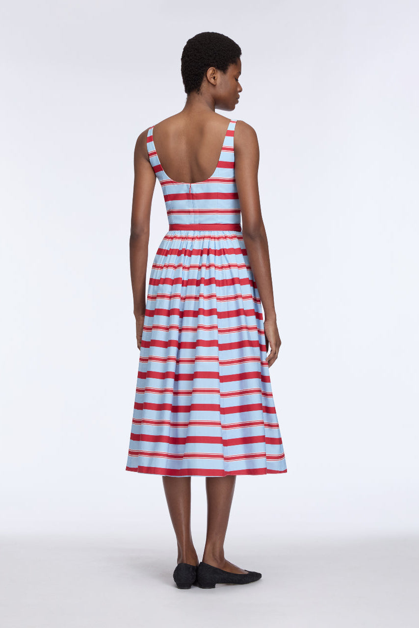 Eglantine Dress in Blue & Red Striped Cotton Popclan UK 18