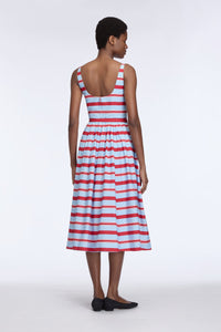 Eglantine Dress in Blue & Red Striped Cotton Popclan