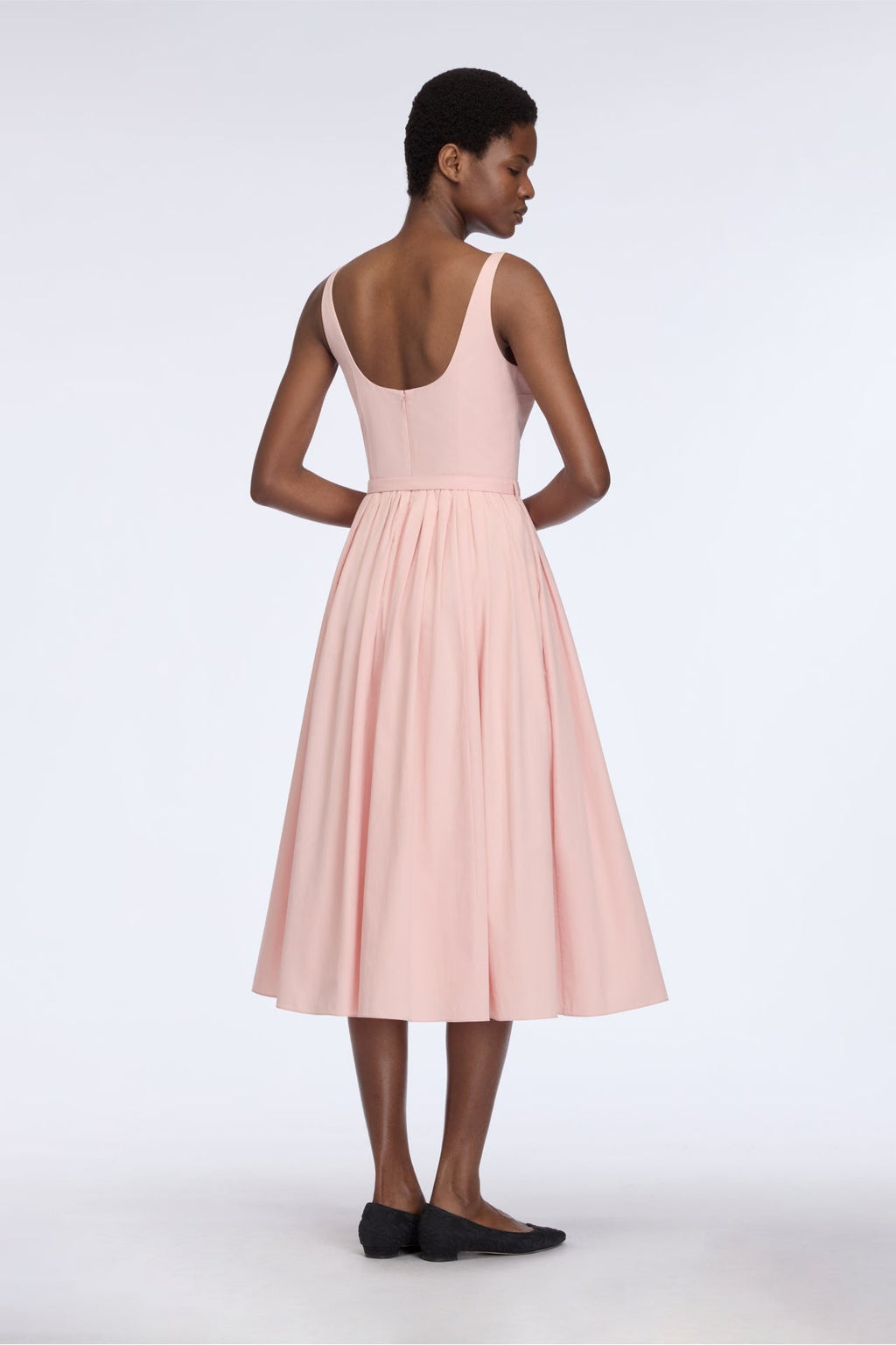 pale pink cotton dress Baby Pink Maxi Dress Cotton Poplin Puff Sleeve Dress for Women US 14 / EU 46 / 50 inches